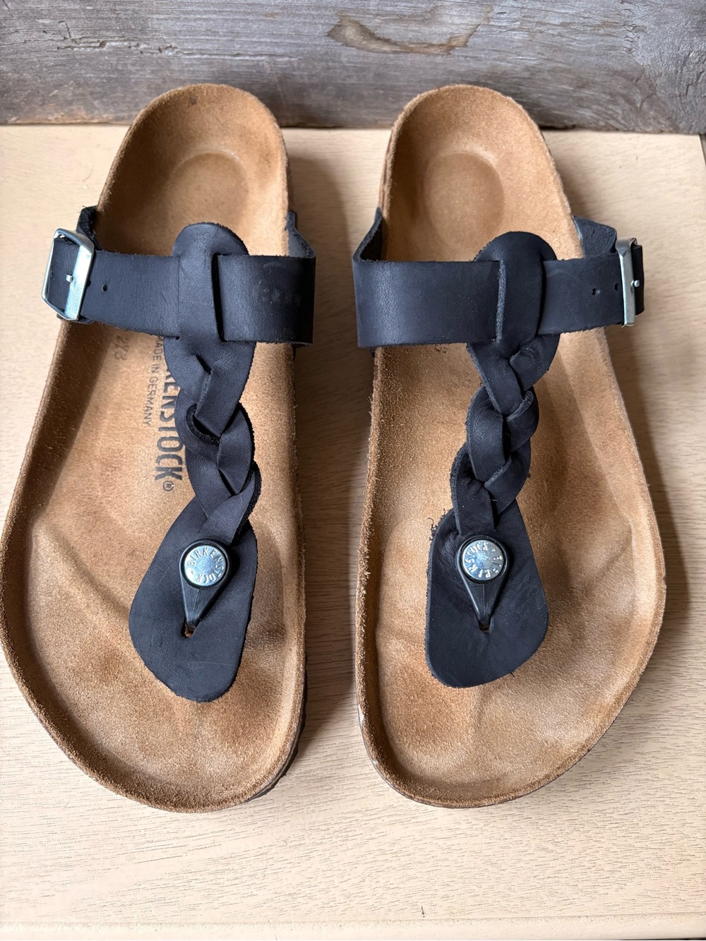 Birkenstock Black Braided Leather Toe-Post Sandals